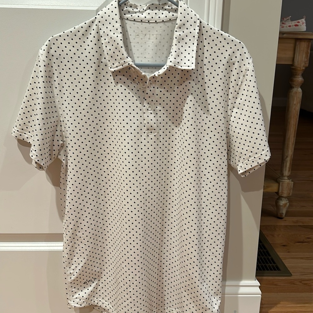 BYLT Drop Cut: BYLT Classic White dotted polo. Mens Medium